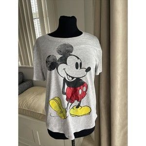Disney Women’s T-Shirt Mickey Mouse Distressed Gray Lightweight L
